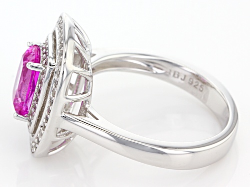 1.59ct Rectangular Cushion Lab Created Pink Sapphire With .43ctw Round White Zircon Silver Ring - Size 7