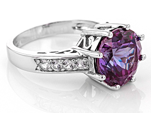 4.59ct Purple Lab Created Color Change & .29ctw Lab Created White Sapphire Rhodium Over Silver Ring - Size 9