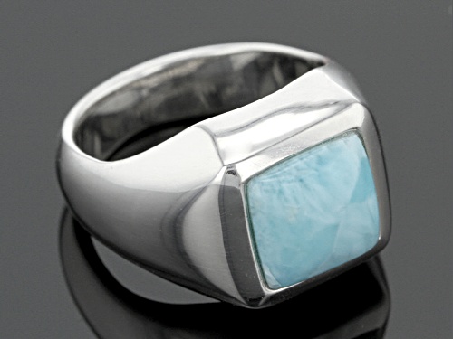 8mm Square Cabochon Larimar Sterling Silver Solitaire Ring - Size 5