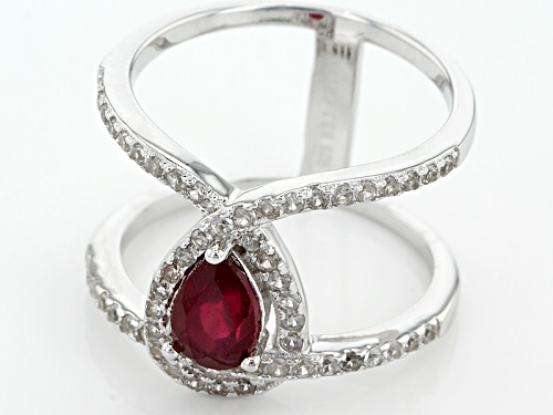 .68ct Pear Shape Mahaleo® Ruby With .71ctw Round White Zircon Sterling Silver Ring - Size 7