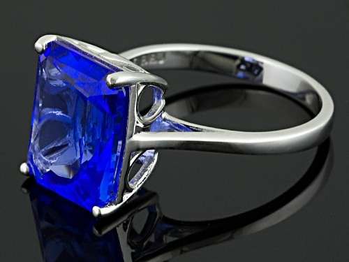 3.82ct Radiant Cut Lab Created Blue Yag Solitaire Sterling Silver Ring - Size 9