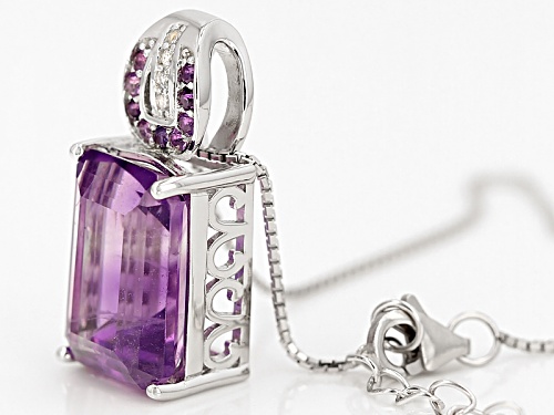 7.05ct Brazilian And .14ctw Zambian Amethyst With .03ctw White Zircon Silver Pendant With Chain