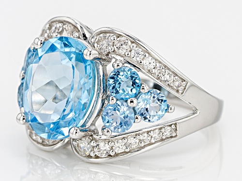 5.50ct Oval Glacier™ And 1.53ct Round Swiss Blue Topaz With .59ctw White Zircon Silver Ring - Size 11