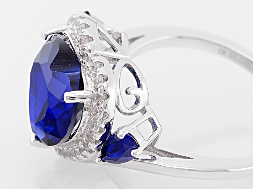 4.74ctw Heart And Pear Shape Lab Created Blue Sapphire With .24ctw Round White Zircon Silver Ring - Size 8