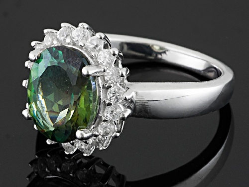 1.95ct Oval Green Labradorite With .52ctw Round White Zircon Sterling Silver Ring - Size 10