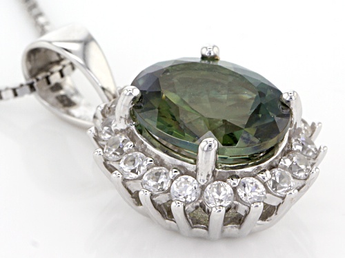 1.95ct Oval Green Labradorite And .52ctw Round White Zircon Sterling Silver Pendant With Chain
