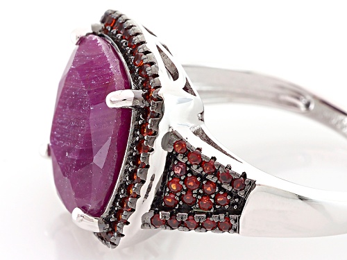 7.70ct Square Cushion Indian Ruby And .65ctw Round Vermelho Garnet™ Sterling Silver Ring - Size 12