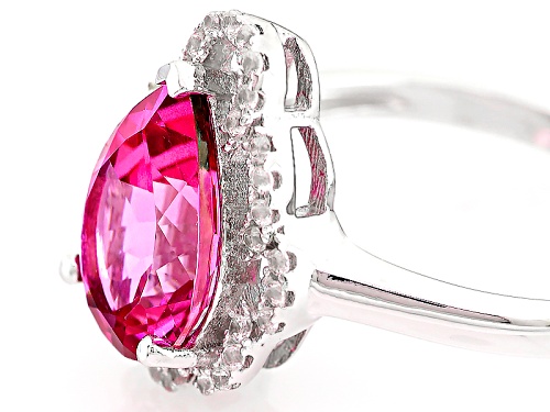 2.21ct Pear Shape Pink Danburite And .15ctw Round White Zircon Sterling Silver Ring - Size 8