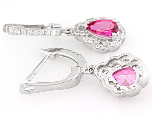 1.40ctw Pear Shape Pink Danburite And .37ctw Round White Zircon Sterling Silver Dangle Earrings