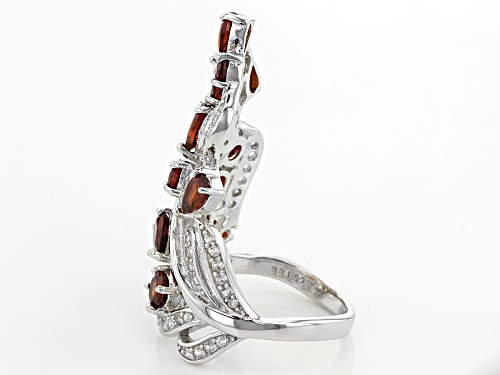 2.82ctw Pear Shape And Round Vermelho Garnet™ With .41ctw White Zircon Silver Ring - Size 6
