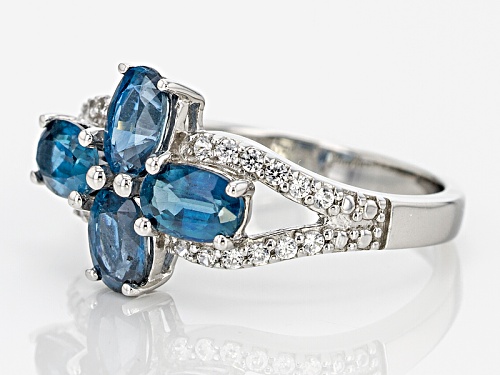 2.00ctw Oval Teal Chromium Kyanite And .22ctw Round White Zircon Sterling Silver Ring - Size 8