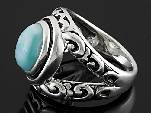 10x8mm Oval Blue Larimar Sterling Silver Solitaire Ring - Size 6