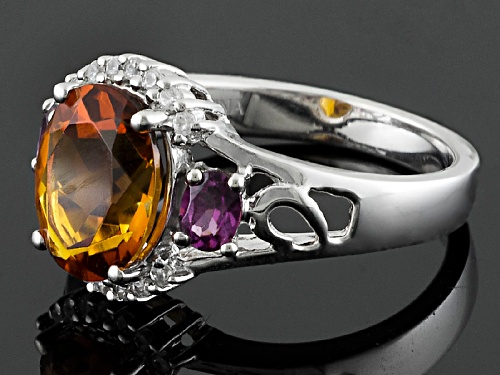 1.70ct Oval Madeira Citrine With .35ctw Oval Rhodolite And .13ctw White Zircon Sterling Silver Ring - Size 9