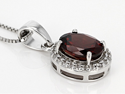 3.25ct Oval Pomegranate Zircon With .18ctw Round White Zircon Sterling Silver Pendant With Chain