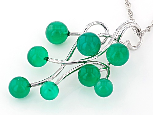 Round Ball Green Onyx Rhodium Over Sterling Silver Pendant With Chain
