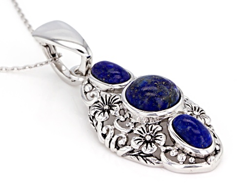 8.5mm Round & 7.5x4.5mm Oval Cabochon Lapis Lazuli Sterling Silver 3-Stone Enhancer With Chain