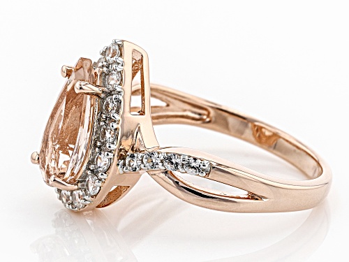 1.19CT PEAR SHAPE MORGANITE WITH .60CTW ROUND WHITE ZIRCON 18K ROSE GOLD OVER STERLING SILVER RING - Size 11