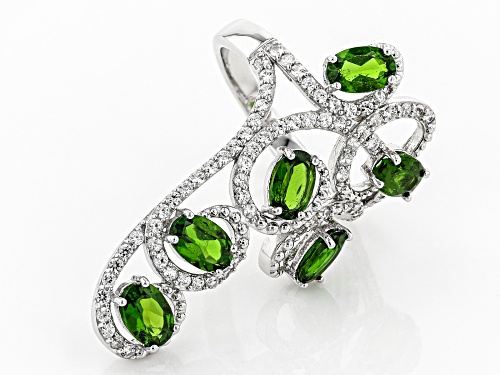 2.55ctw Oval Russian Chrome Diopside With .82ctw Round White Zircon Sterling Silver Ring - Size 6