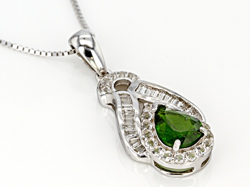 1.70CT PEAR SHAPE RUSSIAN CHROME DIOPSIDE WITH 1.29CTW TOPAZ STERLING SILVER PENDANT WITH CHAIN