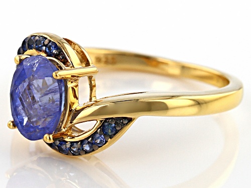 1.57ct Oval Tanzanite With .14ctw Round Blue Sapphire 18k Yellow Gold Over Sterling Silver Ring - Size 7