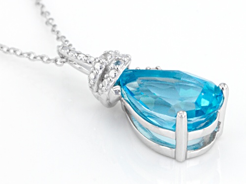 3.20ct Pear Shape Blue Paraiba™ Topaz and .04ctw Round White Zircon Silver Pendant With Chain