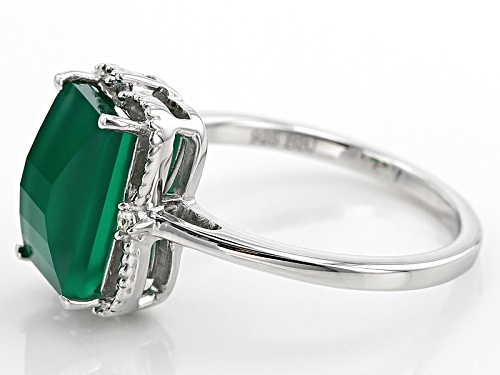 2.70ct Barrel Faceted Green Onyx With .08ctw Round White Zircon Rhodium Over Sterling Silver Ring - Size 9