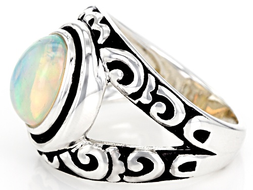 1.57ct Oval Cabochon Ethiopian Opal Sterling Silver Solitaire Ring - Size 7