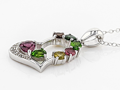 1.05ctw Mix Shape Multi Color Gemstone Sterling Silver Heart Shape Pendant With Chain