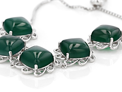 10mm Square Cushion Green Onyx Sterling Silver Bolo Bracelet, Adjusts To Approximately 6