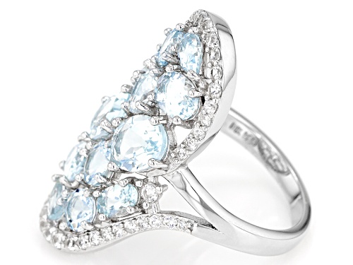 4.06ctw Mix Shape Brazilian Aquamarine With .71ctw Round White Zircon Sterling Silver Cluster Ring - Size 11