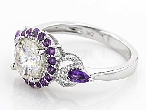 1.57ct Fabulite Strontium Titanate And .50ctw African amethyst rhodium over silver ring - Size 11