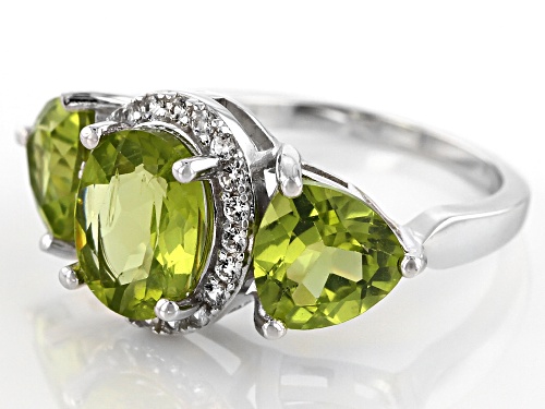 4.13ctw Oval & Trillion Manchurian Peridot™ With .23ctw White Zircon Sterling Silver 3-Stone Ring - Size 6