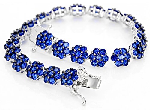 9.25ctw Round Lab Created Blue Spinel Sterling Silver Bracelet - Size 8.25