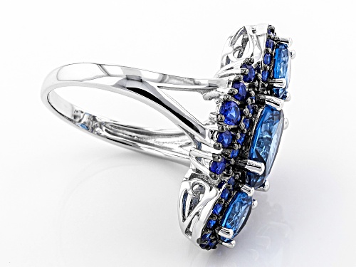 4.80ctw Oval And Round Lab Created Blue Spinel Rhodium Over Sterling Silver Ring - Size 6
