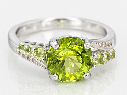 3.01CTW ROUND MANCHURIAN PERIDOT™ WITH .07CTW ROUND WHITE ZIRCON STERLING SILVER RING - Size 9