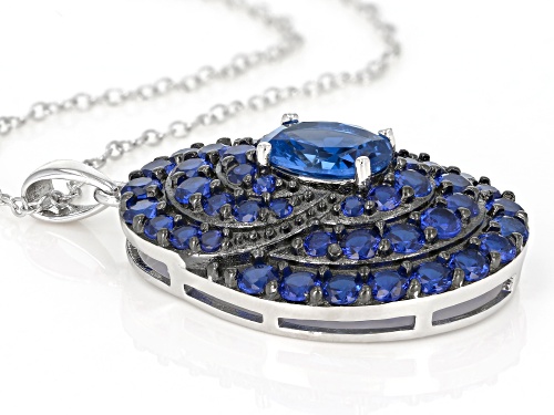 1.15ct Oval & 2.84ctw round lab created blue spinel sterling silver pendant with chain