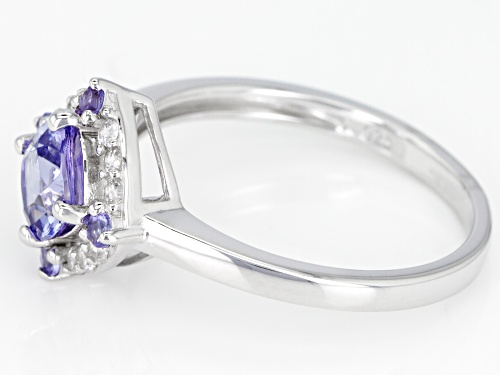 1.12CTW SQUARE CUSHION AND ROUND TANZANITE WITH .20CTW WHITE ZIRCON RHODIUM OVER SILVER RING - Size 8