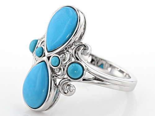 Pear Shape And Round Cabochon Sleeping Beauty Turquoise Sterling Silver Ring - Size 7