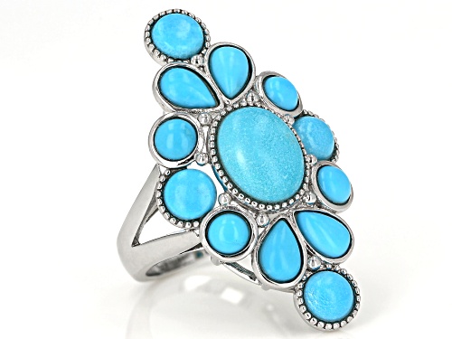 Mixed Shape Cabochon Sleeping Beauty Turquoise Sterling Silver Cluster Ring - Size 7