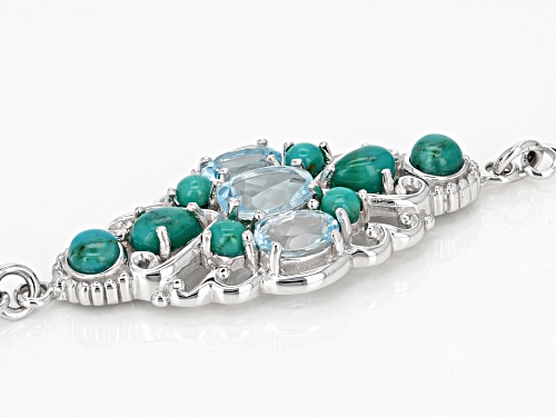 2.57CTW OVAL GLACIER TOPAZ(TM) WITH MIXED SHAPE TURQUOISE RHODIUM OVER STERLING SILVER BRACELET - Size 7.25