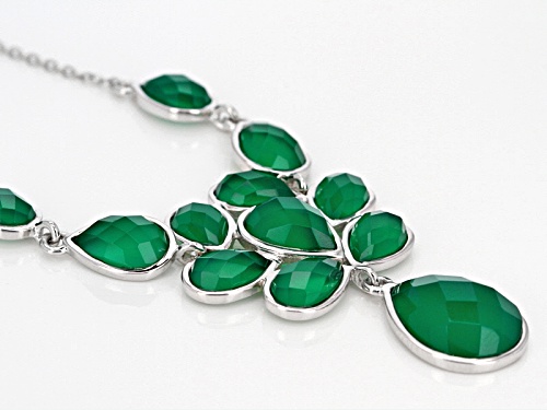 11.74ctw Checkerboard Pear Shape Green Onyx Sterling Silver Statement Necklace - Size 18