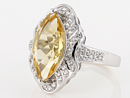 3.27ct Marquise Champagne Quartz With .19ctw Round White Topaz Sterling Silver Ring - Size 9