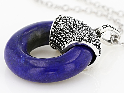 22MM FANCY SHAPE LAPIS LAZULI STERLING SILVER PENDANT WITH CHAIN