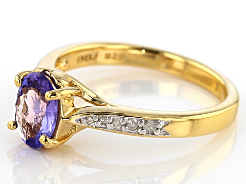 1.00ct Oval Tanzanite With .05ctw White Diamond Accent 18k Yellow Gold Over Sterling Silver Ring - Size 11