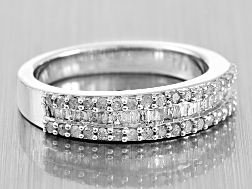0.50ctw Round And Baguette White Diamond Rhodium Over Sterling Silver Band Ring - Size 6