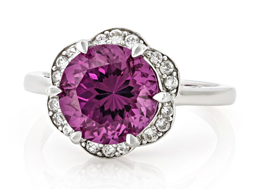 Zandrite and White Zircon Rhodium Over Sterling Silver Halo Ring 4.38ctw - Size 8