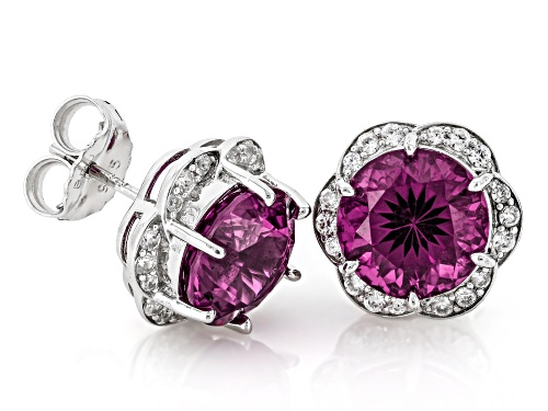 Zandrite and White Zircon Rhodium Over Sterling Silver Halo Earrings 8.74ctw