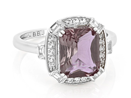 Rectangular Cushion Zandrite and White Topaz Rhodium Over Sterling Silver Ring 3.77ctw - Size 8