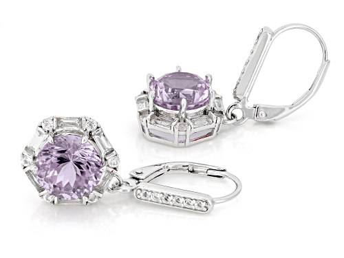 Purple Zandrite and White Topaz Rhodium Over Sterling Silver Halo Earrings