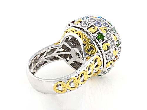 3.43ctw Multi Gemstone Rhodium & 24K Yellow Gold Over Palladium Sterling Silver Spinner Ring - Size 9